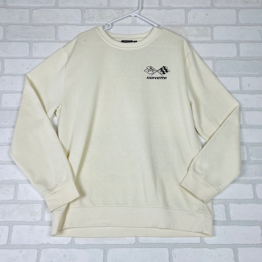 Corvette Stingray 1974 Graphic Sweatshirt Cream Mens Large Retro Car Ad